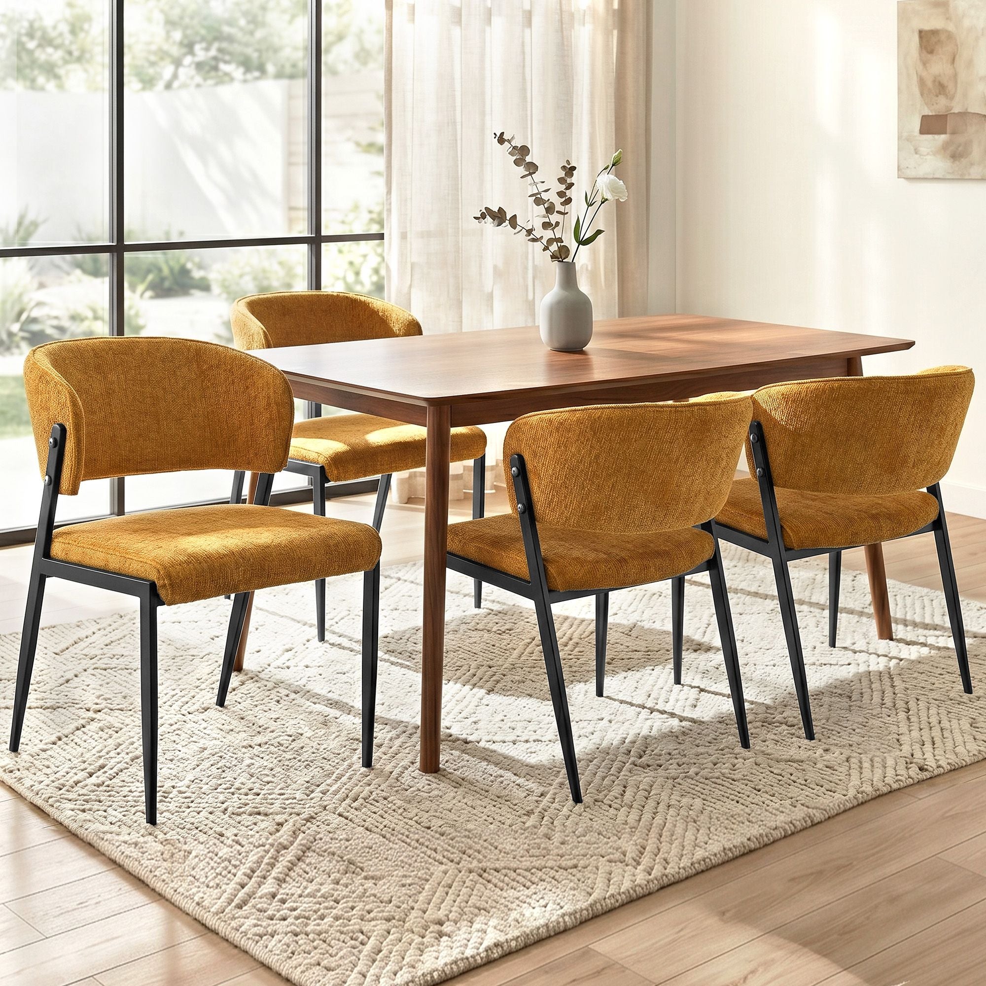 Lydia (Set of 4) Linen-Look Dining Chairs - Mustard