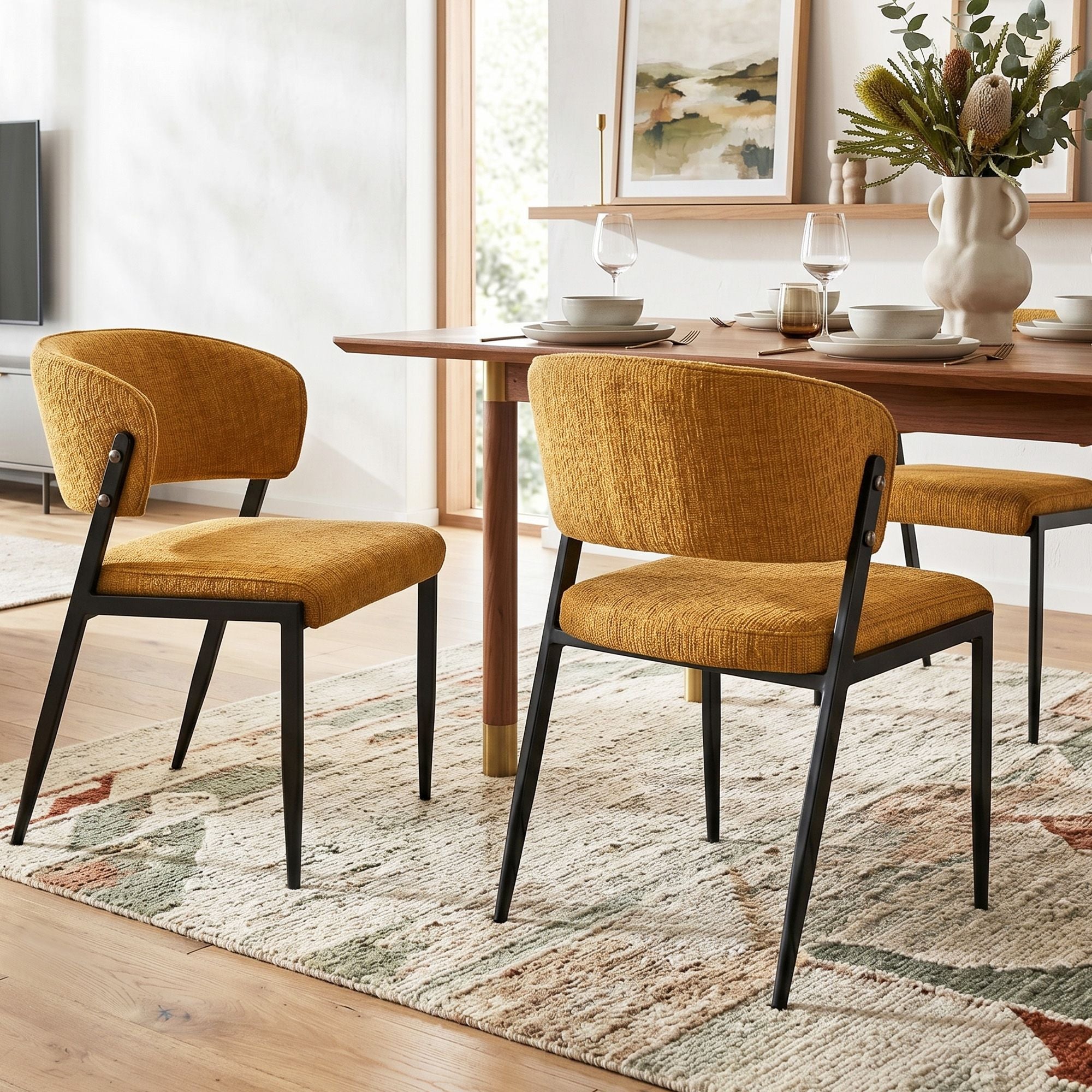 Lydia (Set of 6) Linen-Look Dining Chairs - Mustard