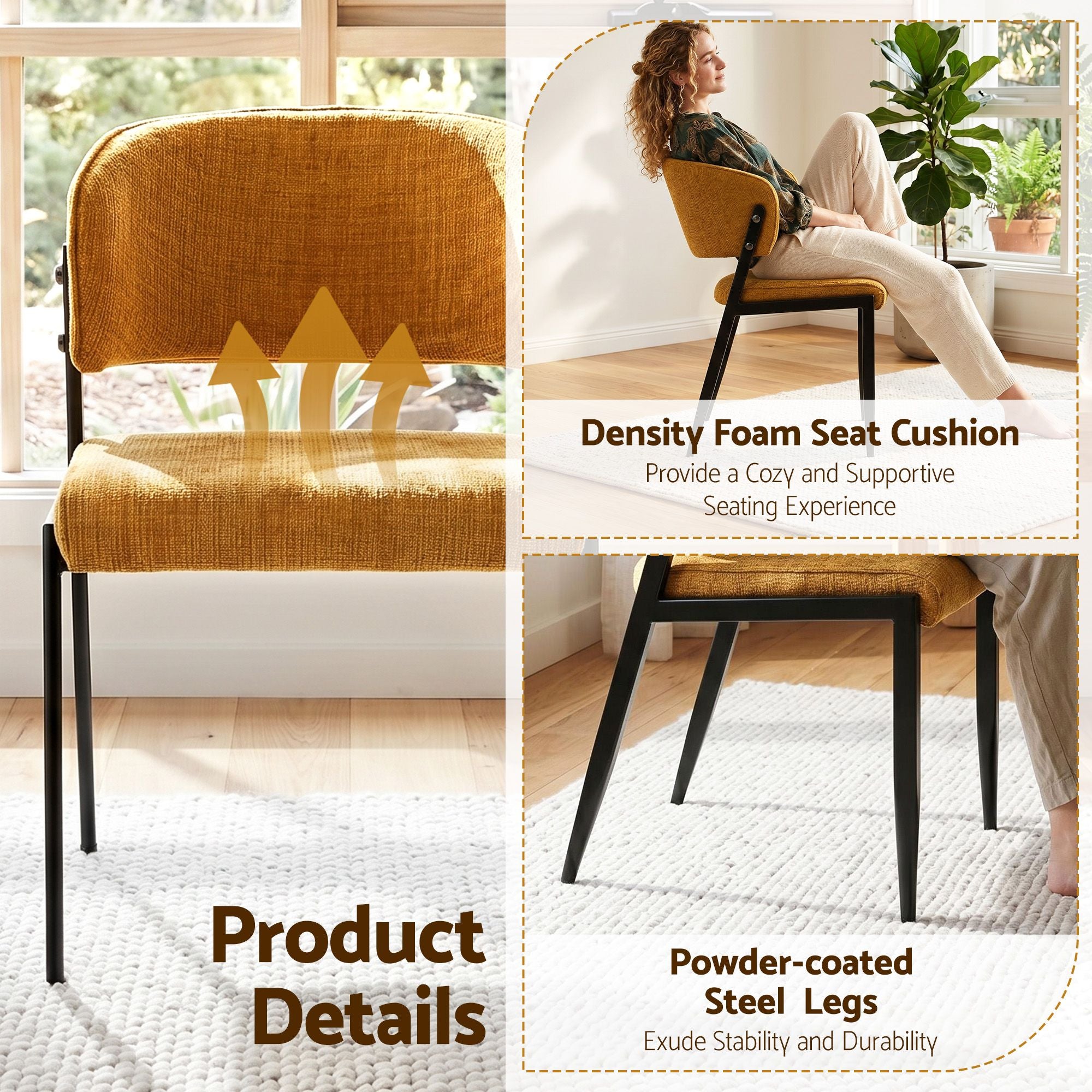 Lydia (Set of 6) Linen-Look Dining Chairs - Mustard