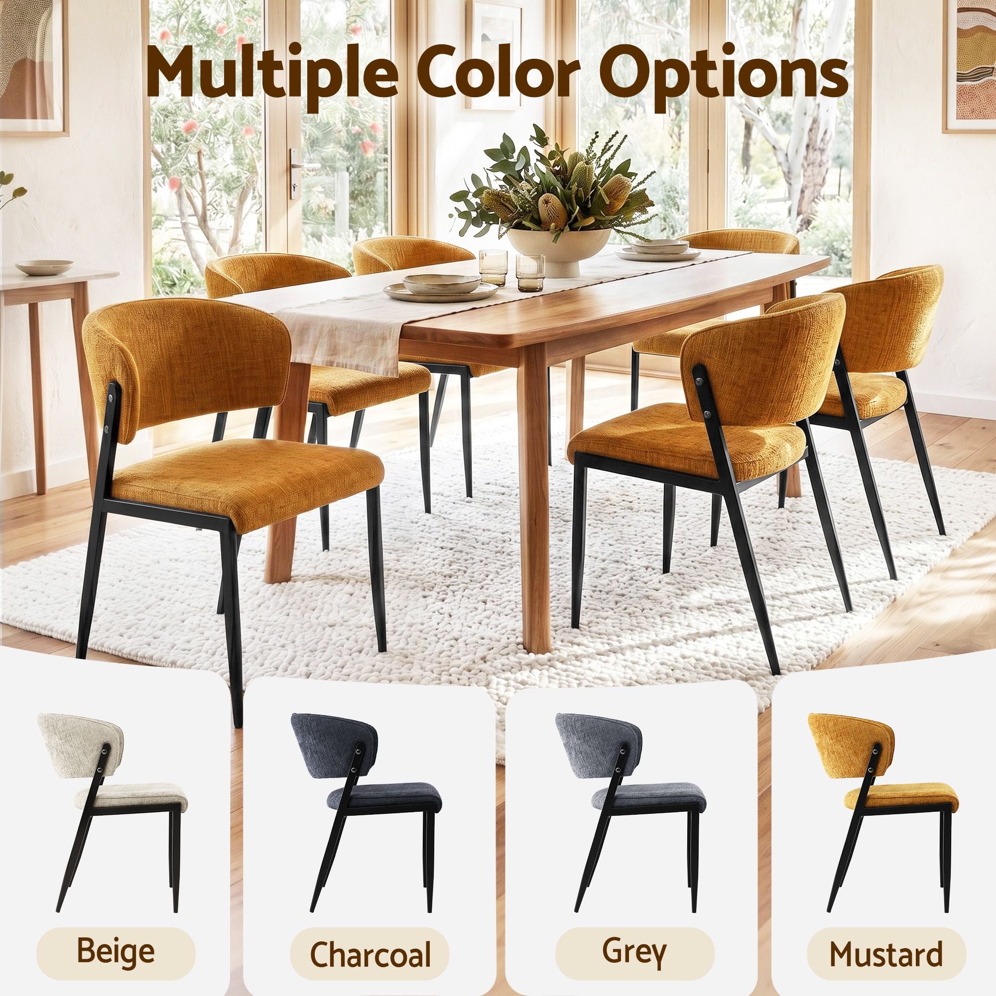 Lydia (Set of 6) Linen-Look Dining Chairs - Mustard