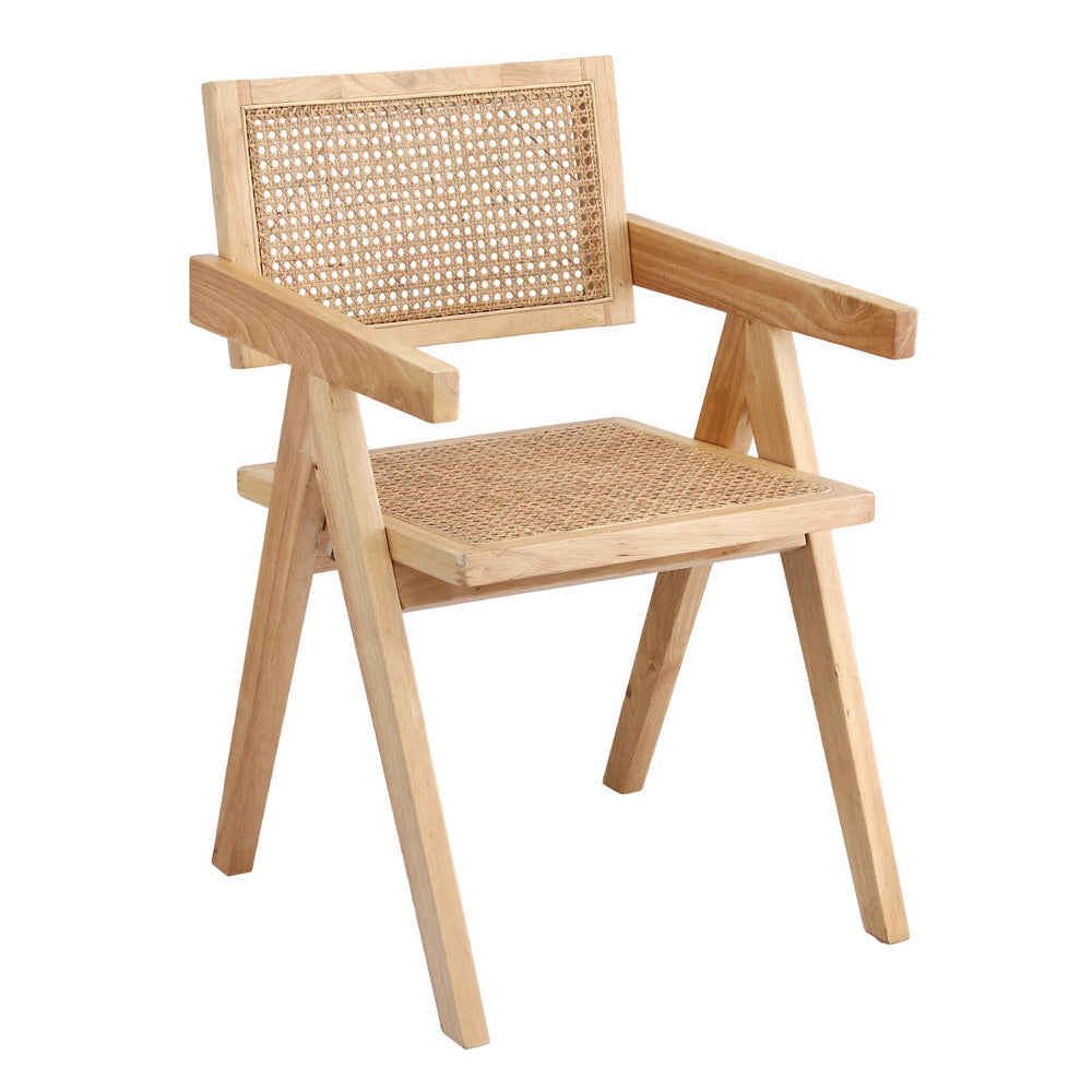 Artiss 1x Dining Chair Wooden Rattan Seat Rubber Wood Frame - Homecoze