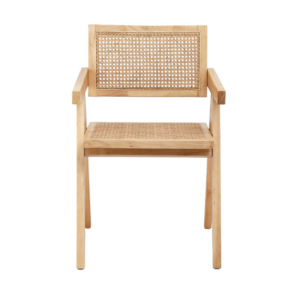 Artiss 1x Dining Chair Wooden Rattan Seat Rubber Wood Frame - Homecoze