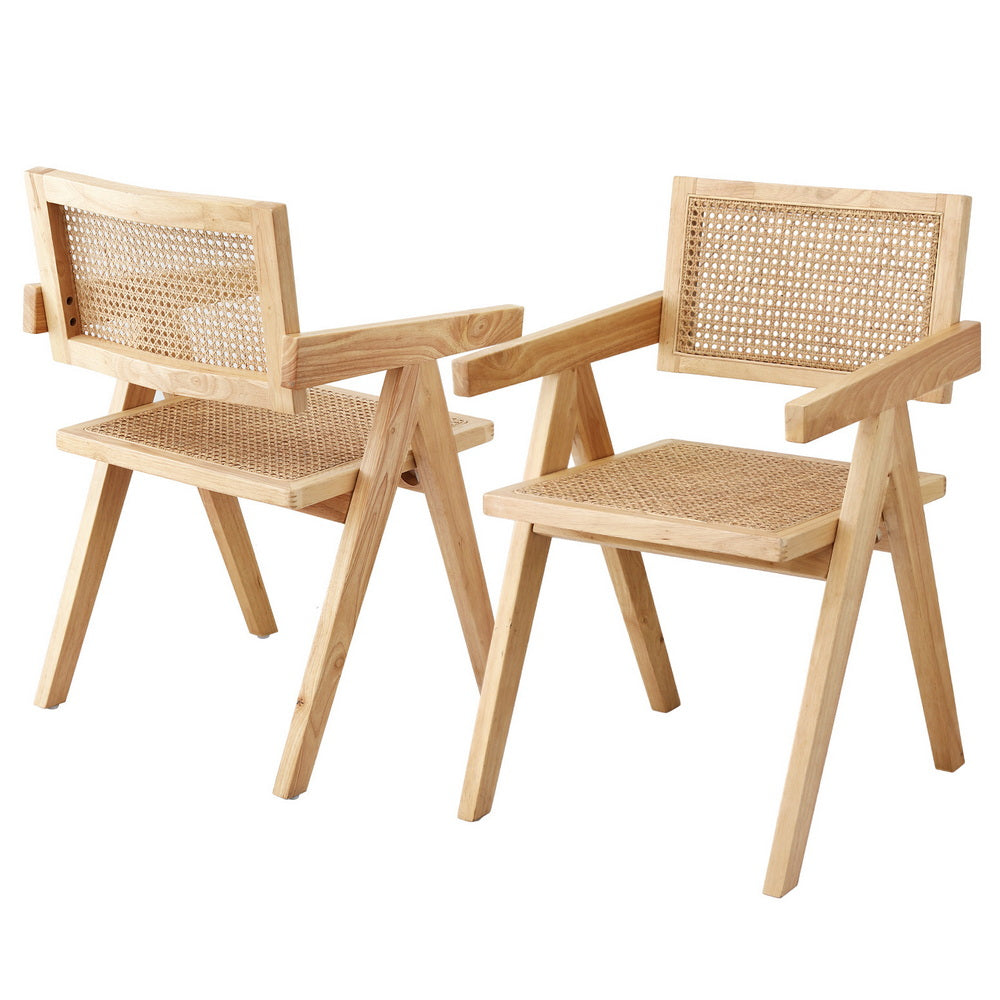 Artiss 2x Dining Chairs Wooden Rattan Seat Rubber Wood Frame - Homecoze