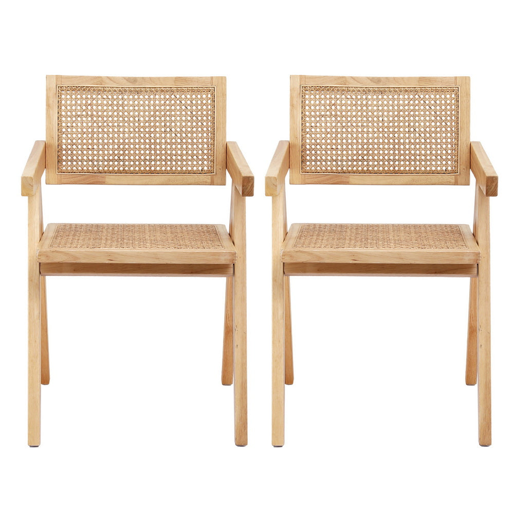 Artiss 2x Dining Chairs Wooden Rattan Seat Rubber Wood Frame - Homecoze