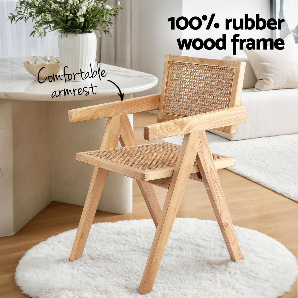 Artiss 2x Dining Chairs Wooden Rattan Seat Rubber Wood Frame - Homecoze