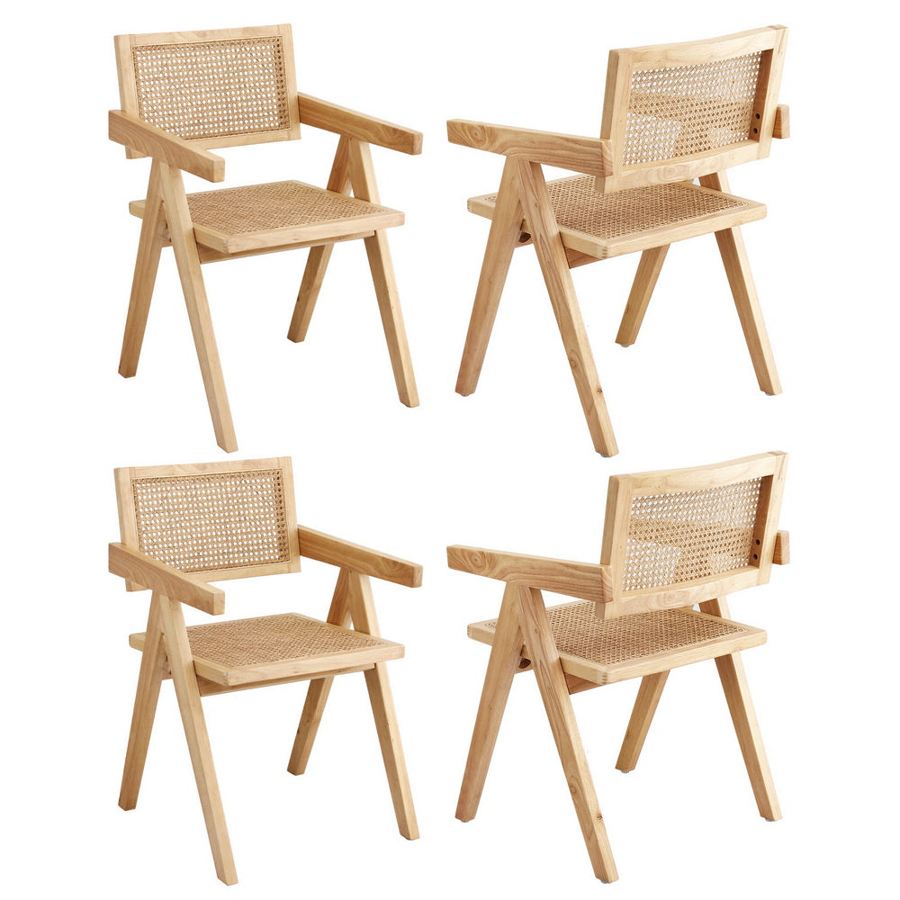 Artiss 4x Dining Chairs Wooden Rattan Seat Rubber Wood Frame - Homecoze