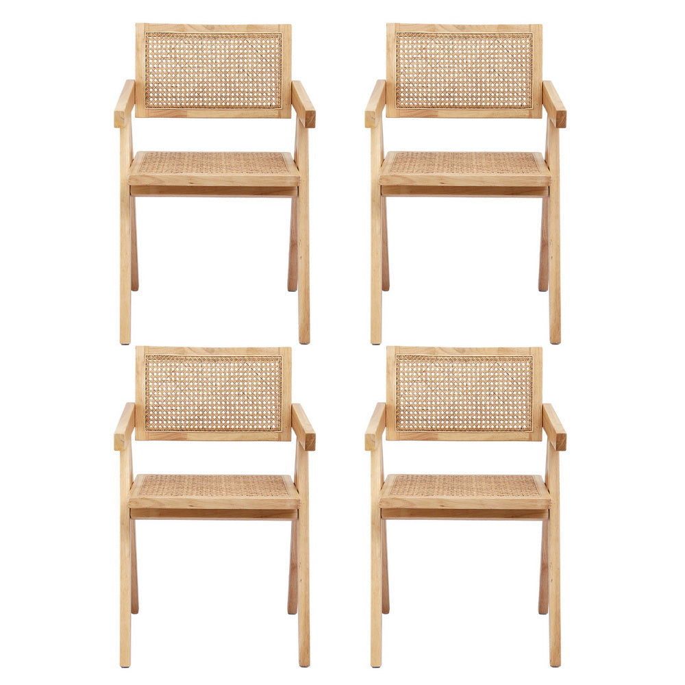 Artiss 4x Dining Chairs Wooden Rattan Seat Rubber Wood Frame - Homecoze