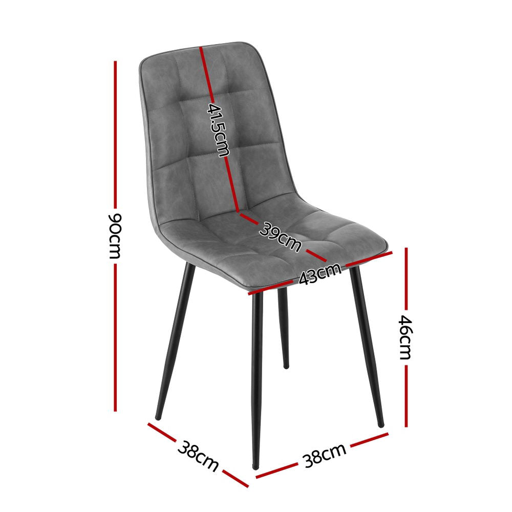 Dexter (Set of 4) PU Leather Retro Dining Chairs - Grey