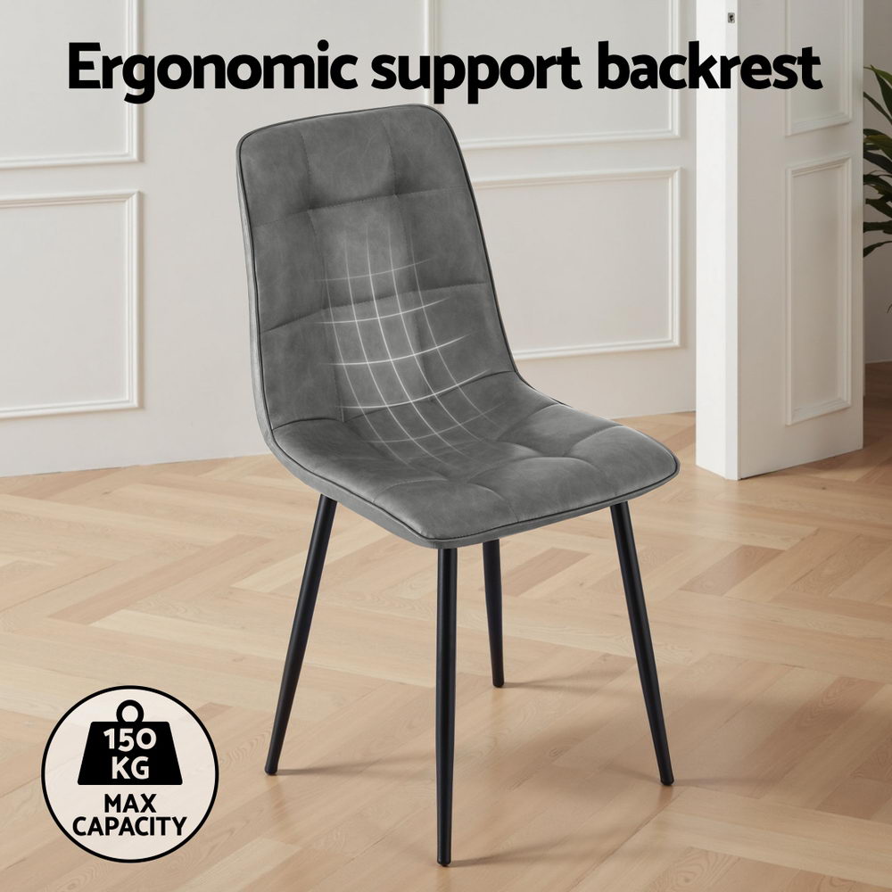 Dexter (Set of 4) PU Leather Retro Dining Chairs - Grey