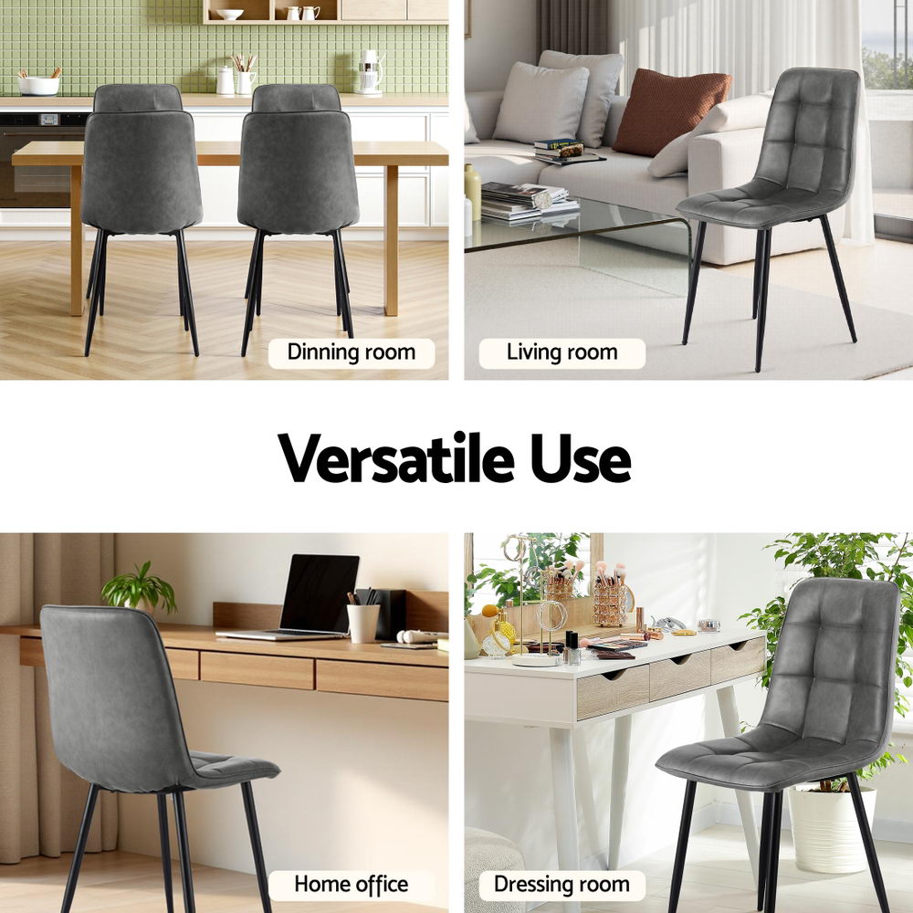 Dexter (Set of 4) PU Leather Retro Dining Chairs - Grey