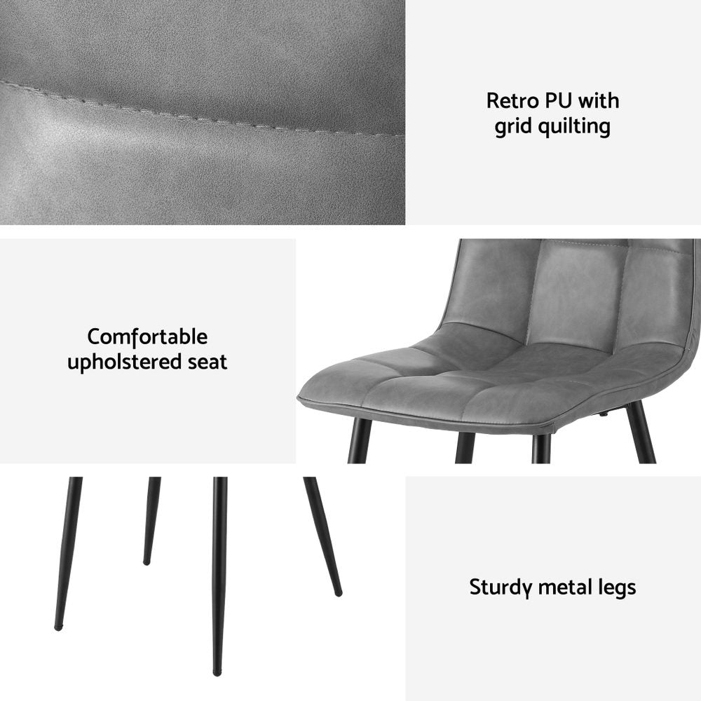 Dexter (Set of 4) PU Leather Retro Dining Chairs - Grey