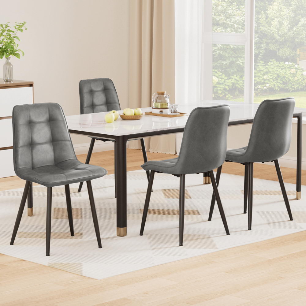 Dexter (Set of 4) PU Leather Retro Dining Chairs - Grey