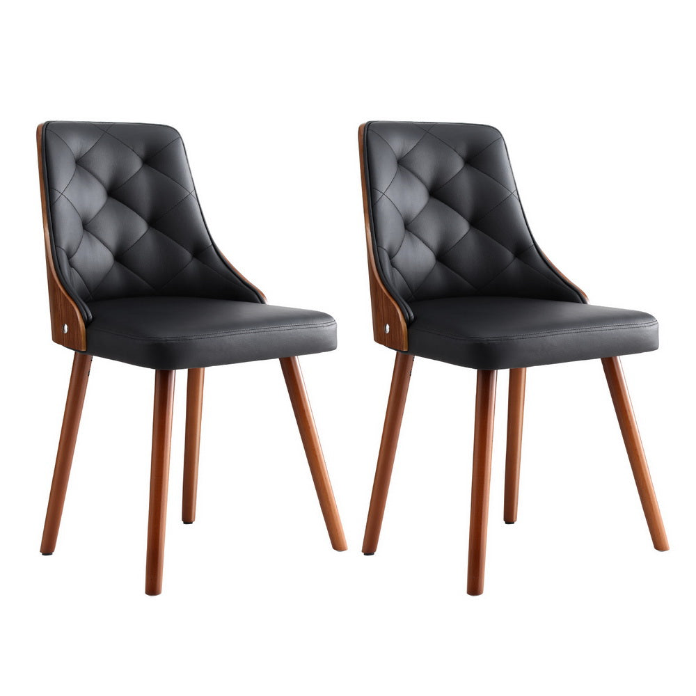 Set of 2 Modern PU Leather Dining Chairs - Black - Homecoze