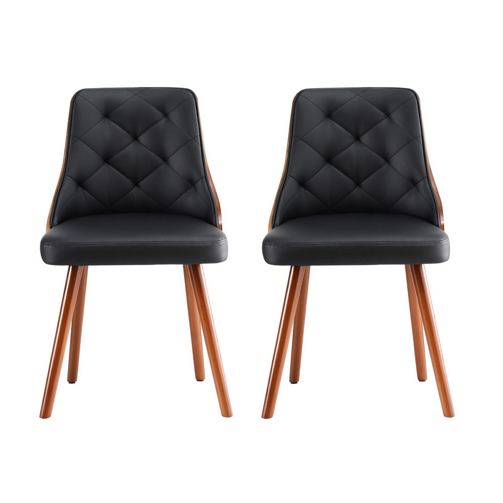 Set of 2 Modern PU Leather Dining Chairs - Black - Homecoze