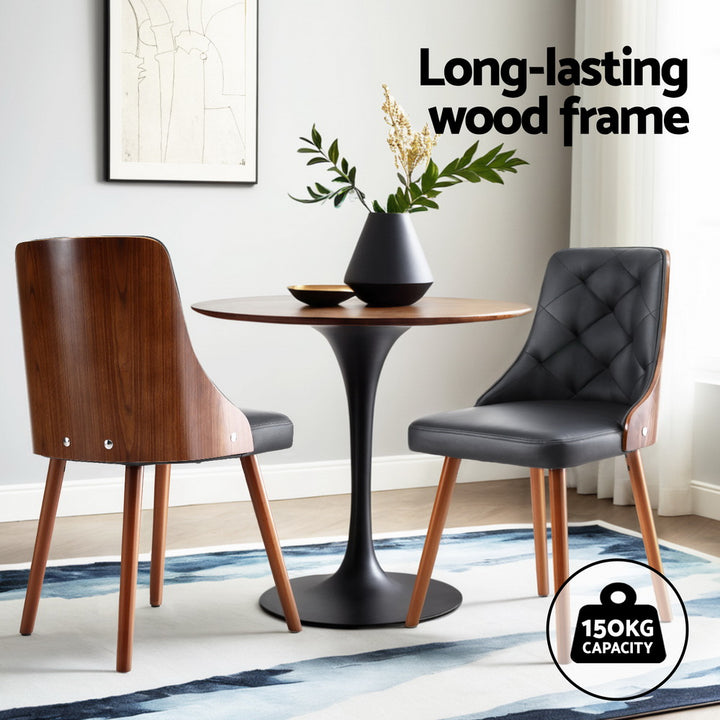 Set of 2 Modern PU Leather Dining Chairs - Black - Homecoze