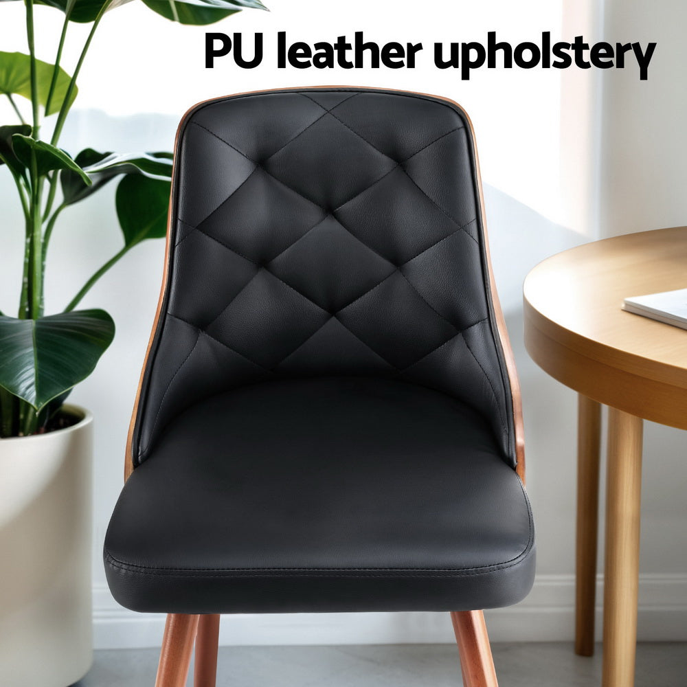 Set of 2 Modern PU Leather Dining Chairs - Black - Homecoze