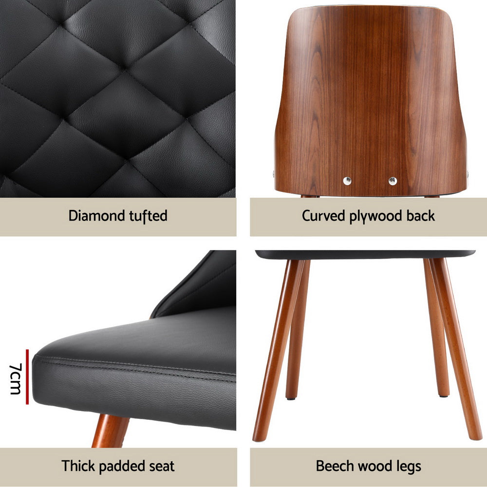 Set of 2 Modern PU Leather Dining Chairs - Black - Homecoze