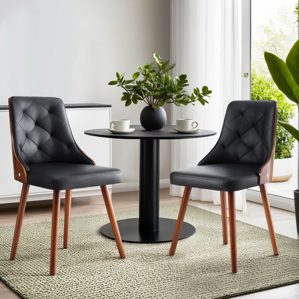 Set of 2 Modern PU Leather Dining Chairs - Black - Homecoze