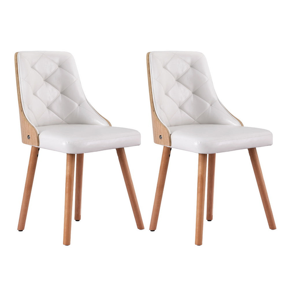 Set of 2 Modern PU Leather Dining Chairs - White - Homecoze
