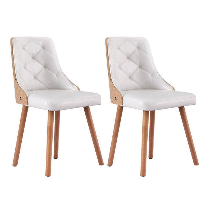 Set of 2 Modern PU Leather Dining Chairs - White - Homecoze