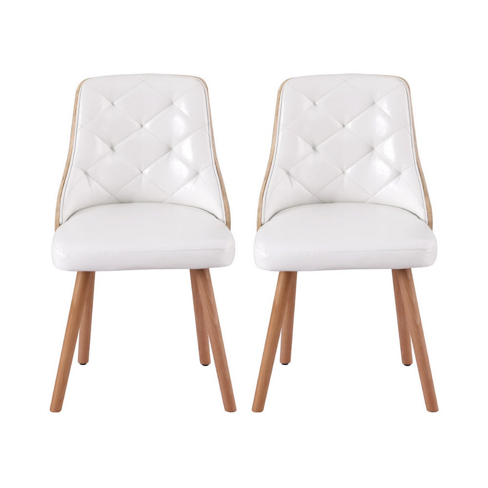 Set of 2 Modern PU Leather Dining Chairs - White - Homecoze