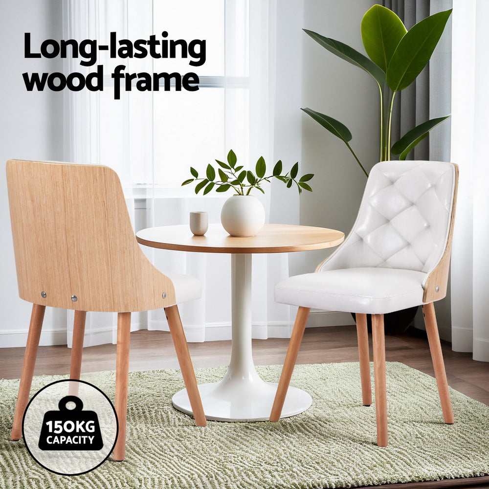 Set of 2 Modern PU Leather Dining Chairs - White - Homecoze