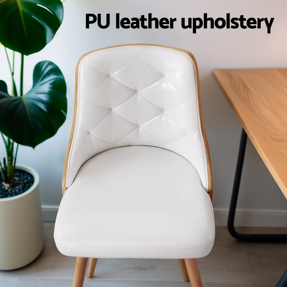 Set of 2 Modern PU Leather Dining Chairs - White - Homecoze