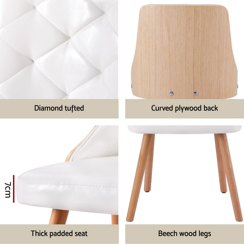 Set of 2 Modern PU Leather Dining Chairs - White - Homecoze