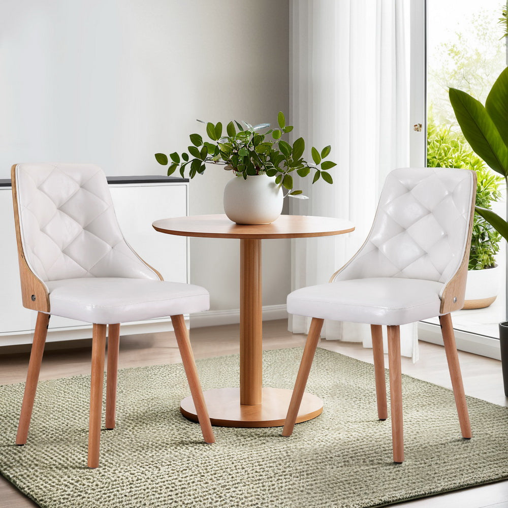 Set of 2 Modern PU Leather Dining Chairs - White - Homecoze
