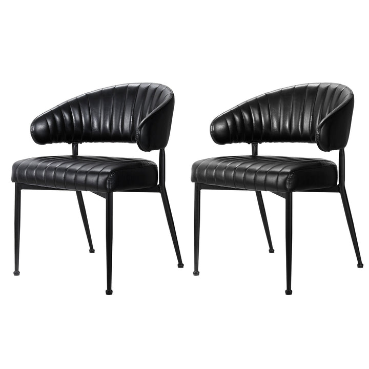 Set of 2 Retro PU Leather Dining Chairs - Black - Homecoze