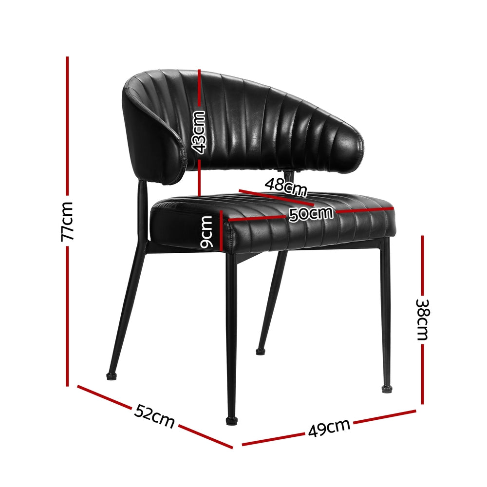 Set of 2 Retro PU Leather Dining Chairs - Black - Homecoze