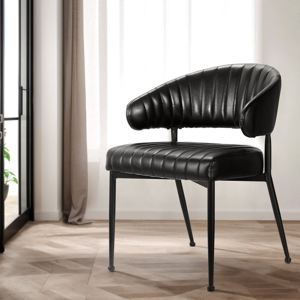 Set of 2 Retro PU Leather Dining Chairs - Black - Homecoze