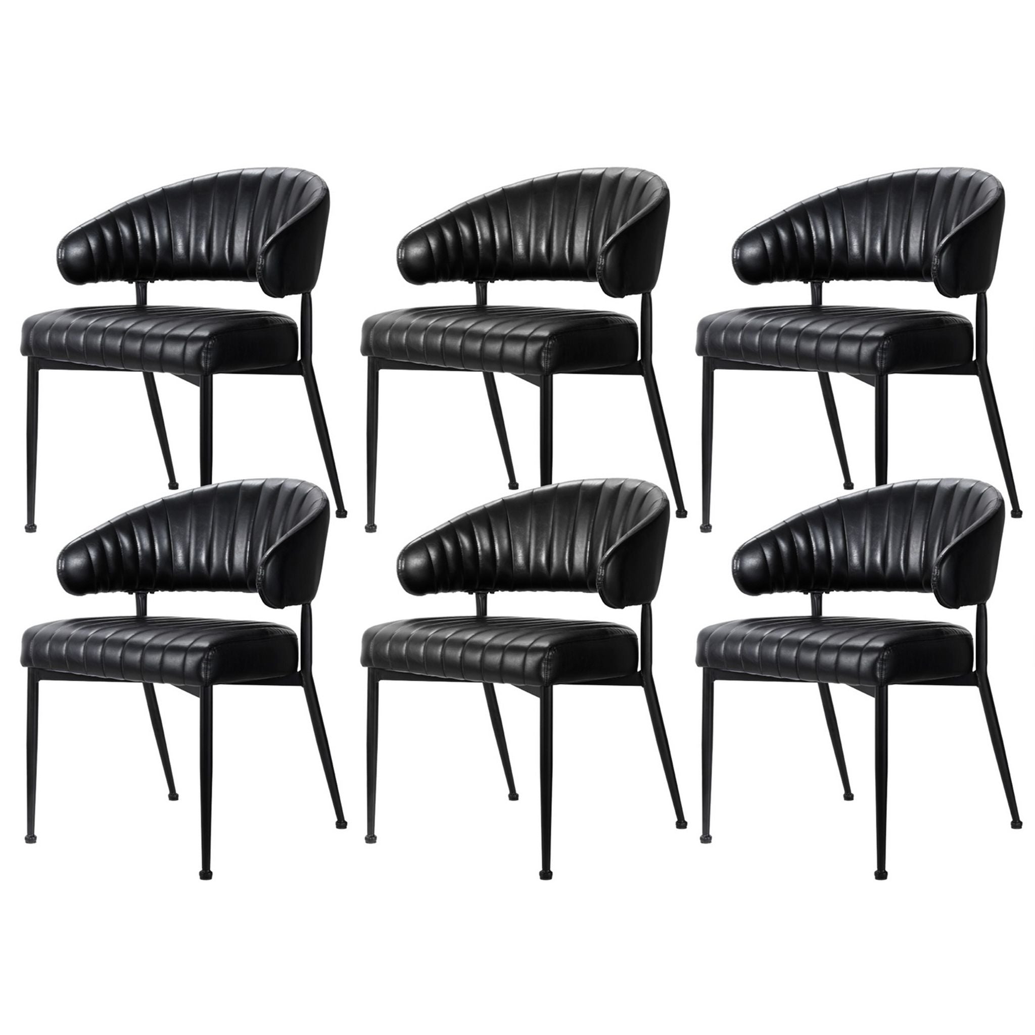 Delilah (Set of 6) PU Leather Dining Armchairs - Black