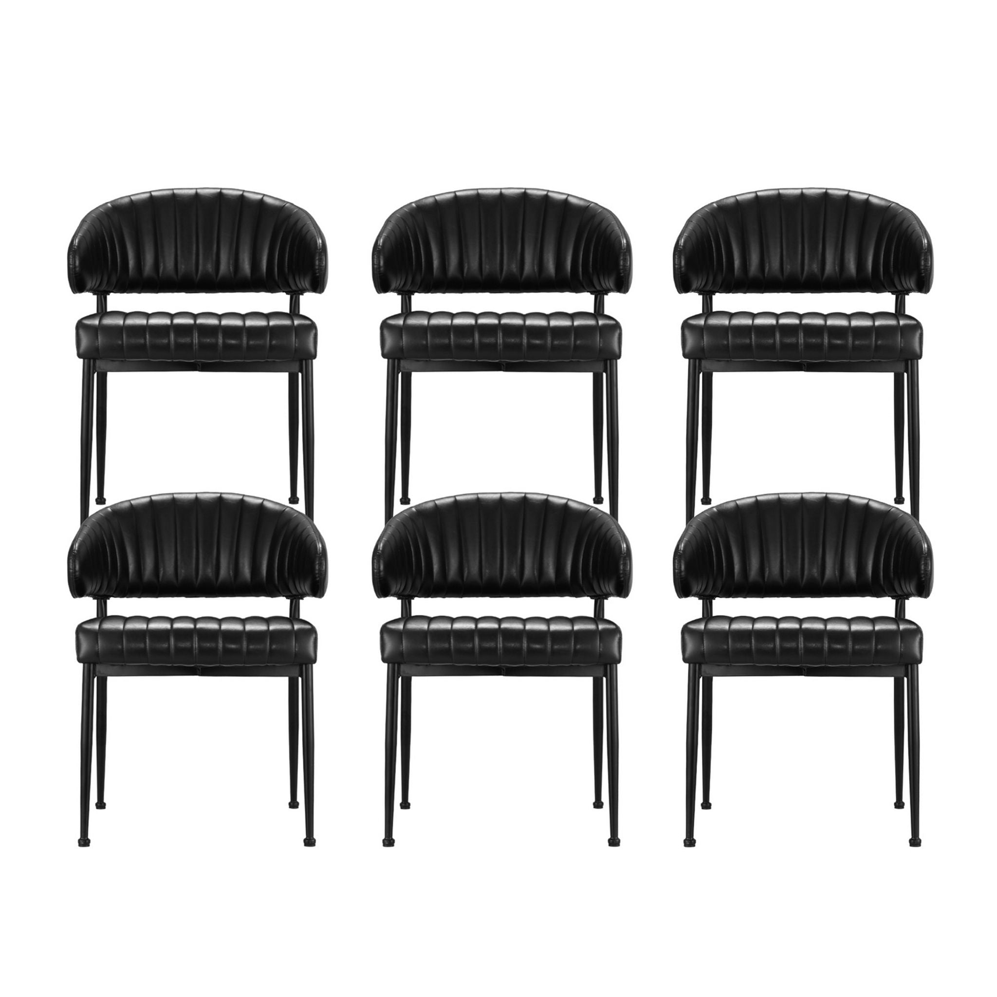 Delilah (Set of 6) PU Leather Dining Armchairs - Black