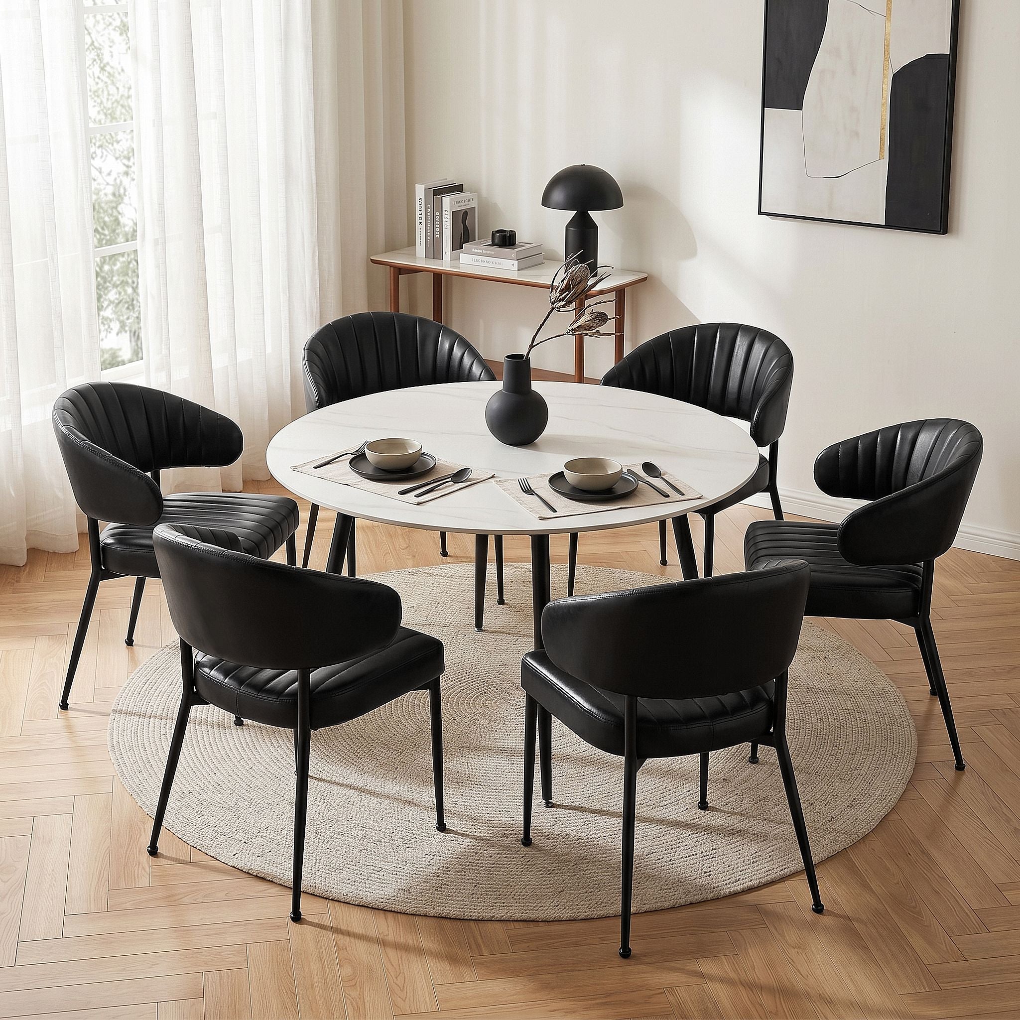 Delilah (Set of 6) PU Leather Dining Armchairs - Black