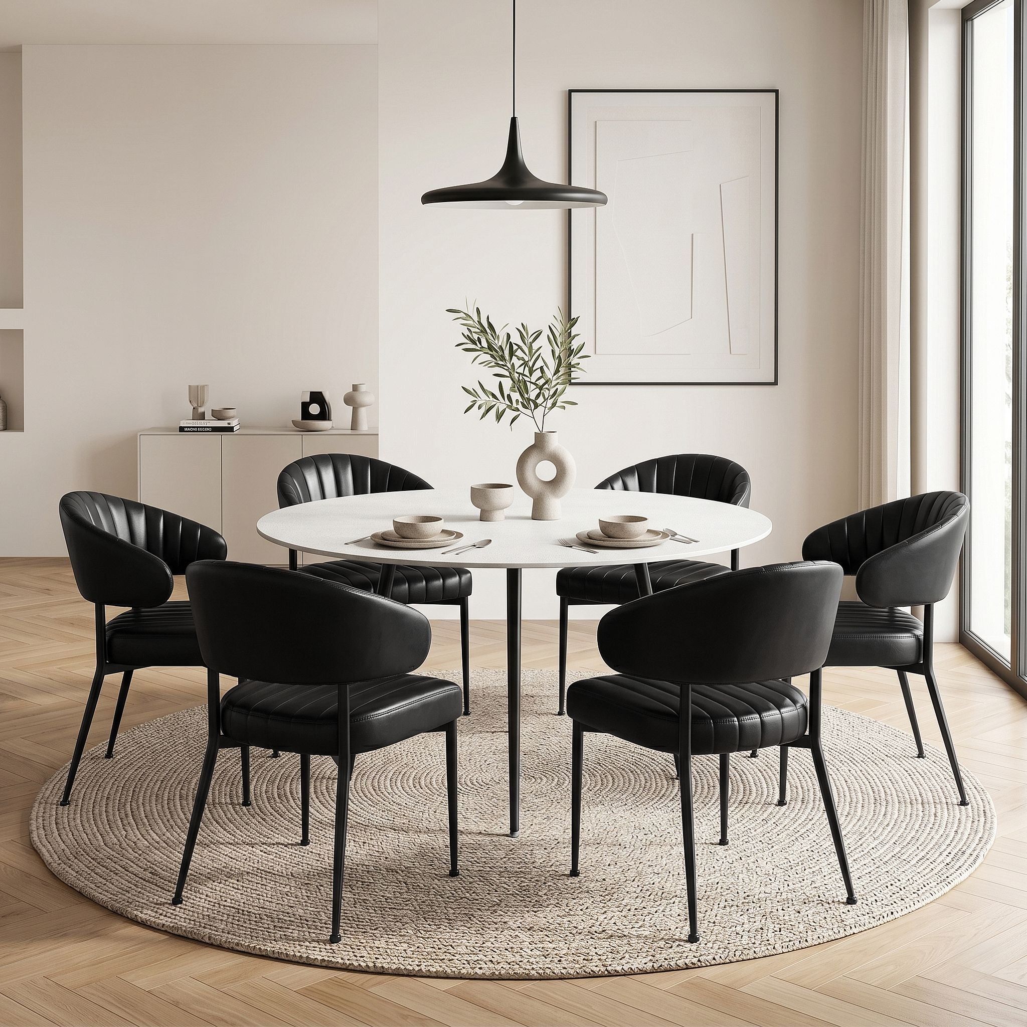 Delilah (Set of 6) PU Leather Dining Armchairs - Black