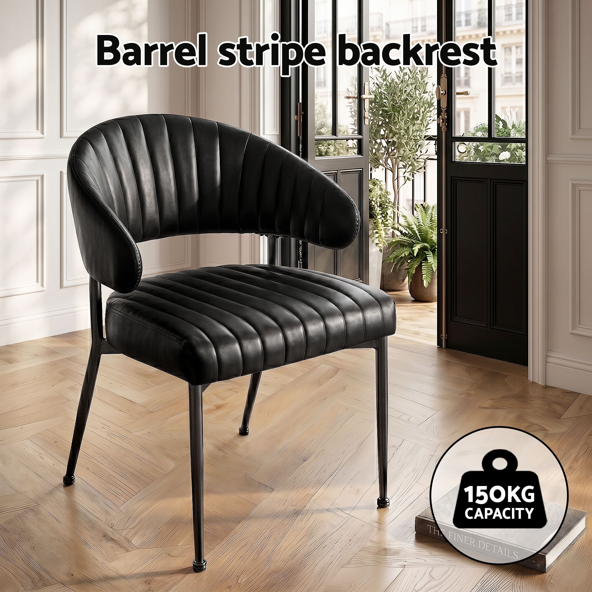 Delilah (Set of 4) PU Leather Dining Armchairs - Black