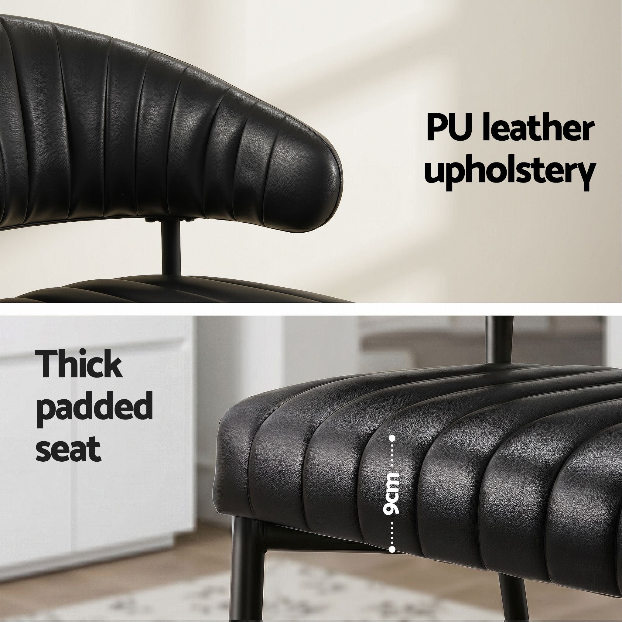 Delilah (Set of 4) PU Leather Dining Armchairs - Black