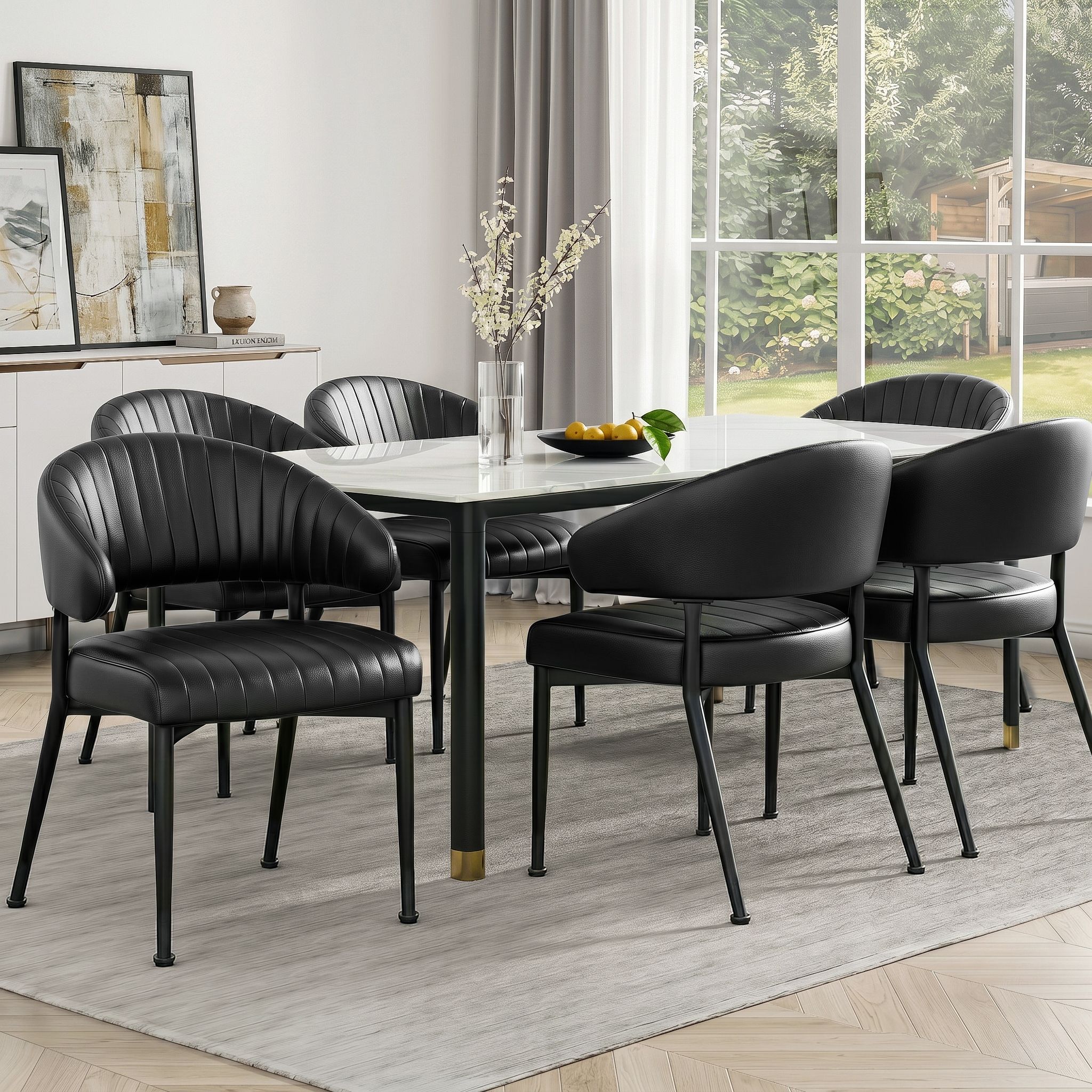 Delilah (Set of 6) PU Leather Dining Armchairs - Black