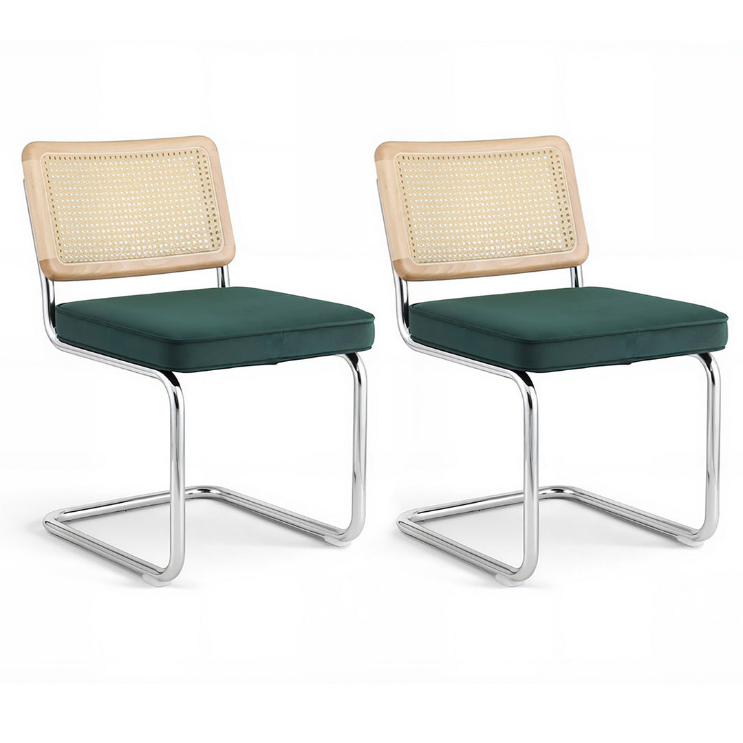 Artiss Dining Chairs Set of 2 Velvet Rattan Cantilever Green - Homecoze