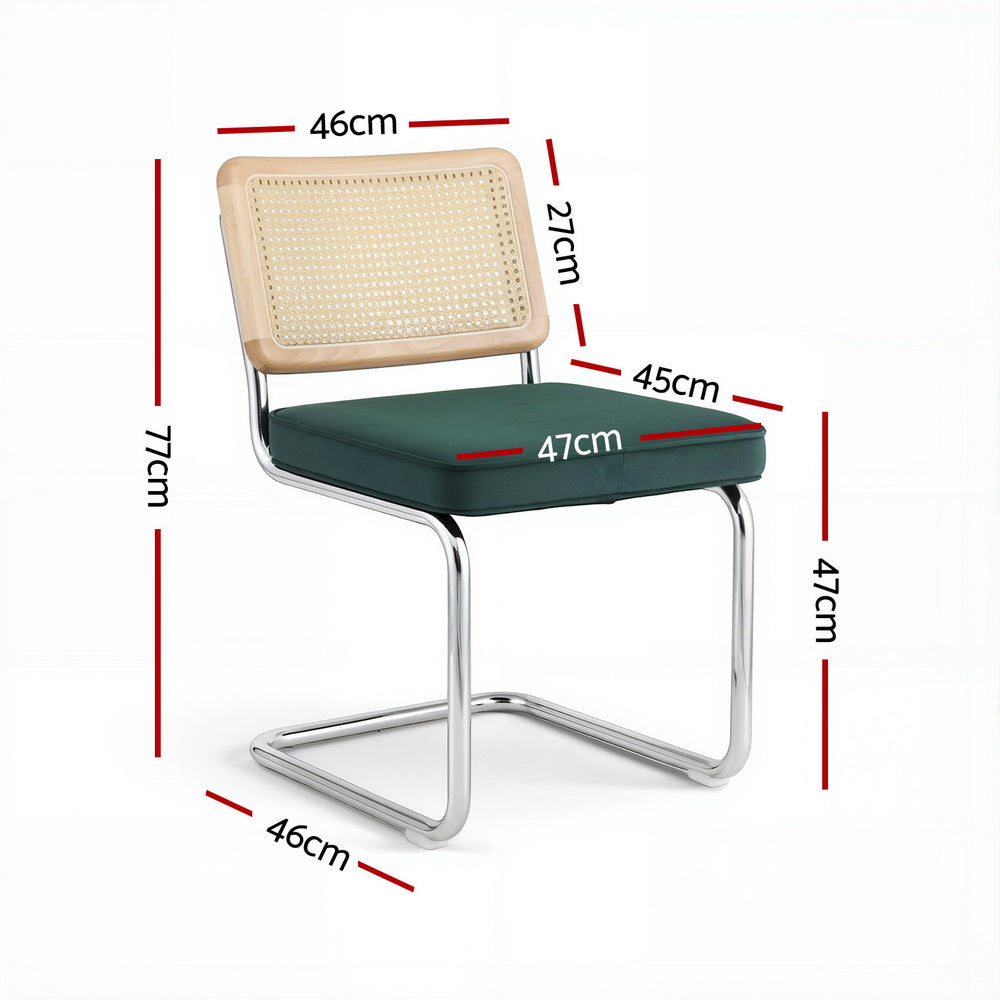 Artiss Dining Chairs Set of 2 Velvet Rattan Cantilever Green - Homecoze