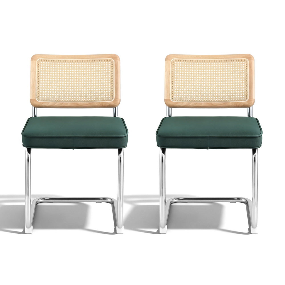 Artiss Dining Chairs Set of 2 Velvet Rattan Cantilever Green - Homecoze