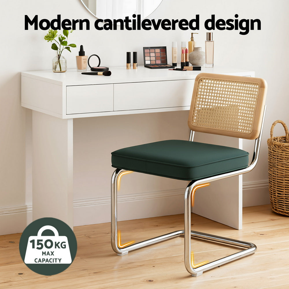 Artiss Dining Chairs Set of 2 Velvet Rattan Cantilever Green - Homecoze