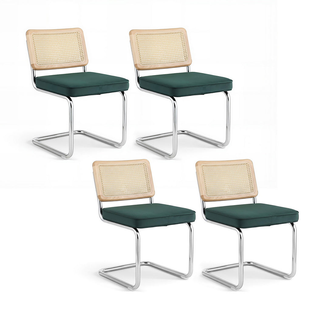 Artiss Dining Chairs Set of 4 Velvet Rattan Cantilever Green - Homecoze