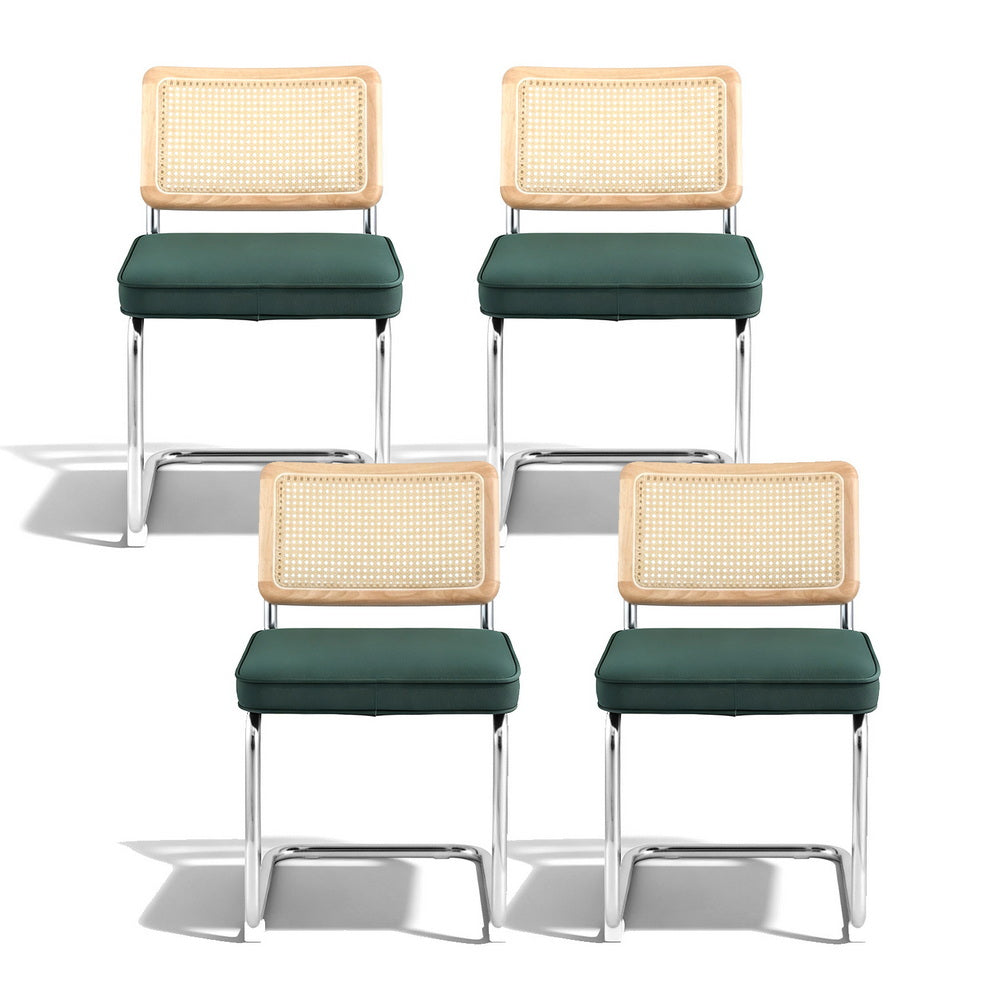 Artiss Dining Chairs Set of 4 Velvet Rattan Cantilever Green - Homecoze