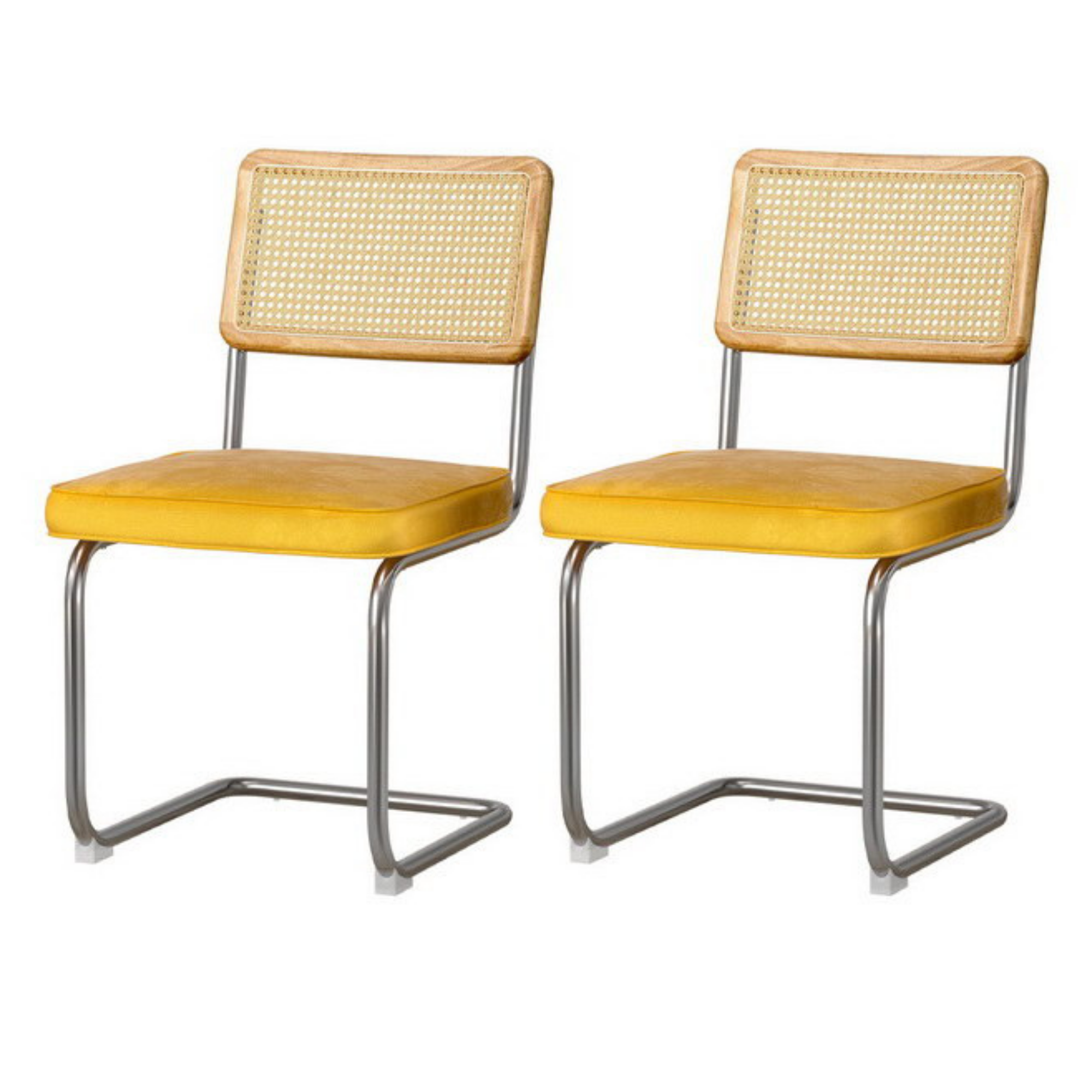 Valencia (Set of 2) Velvet Rattan Dining Chairs - Yellow