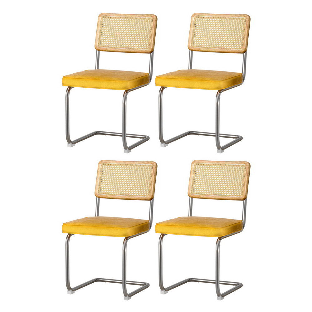 Artiss Dining Chairs Set of 4 Velvet Rattan Cantilever Yellow - Homecoze