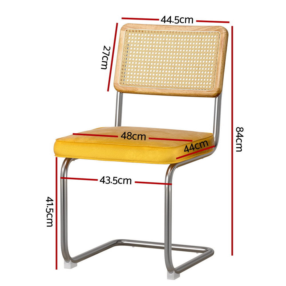 Artiss Dining Chairs Set of 4 Velvet Rattan Cantilever Yellow - Homecoze