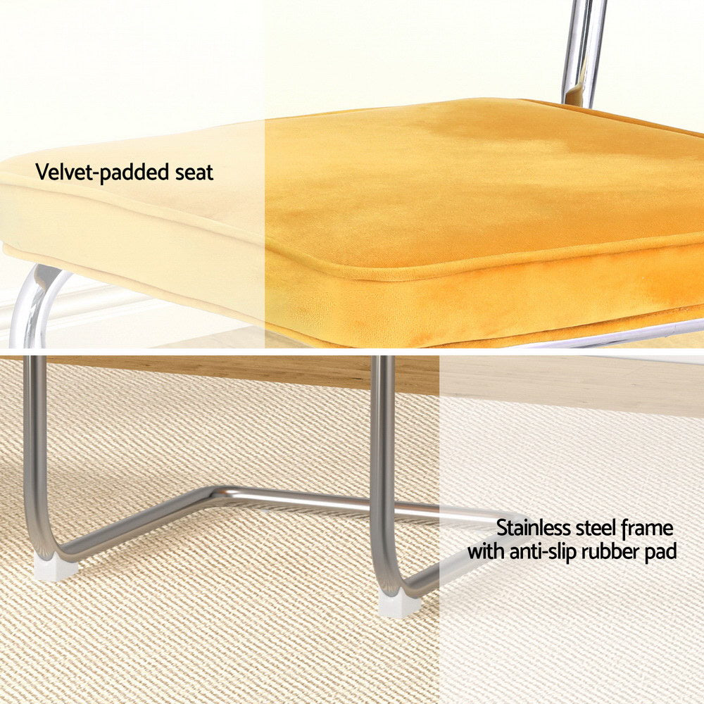 Artiss Dining Chairs Set of 4 Velvet Rattan Cantilever Yellow - Homecoze