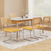 Artiss Dining Chairs Set of 4 Velvet Rattan Cantilever Yellow - Homecoze